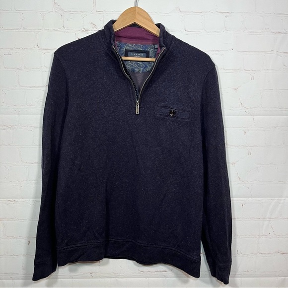 Ted Baker Sweater Mens Size 4 Blue Pullover 1/4 Zip Outdoors Golf Pocket - Picture 1 of 15